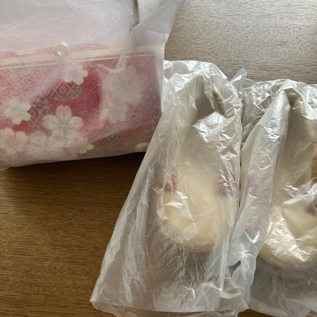 草履バッグセット　振袖　成人式　バッグ　草履　LLサイズ　和装　赤　桜柄　前撮り