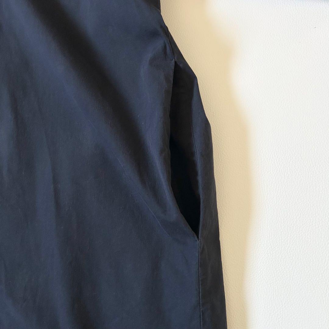 3107y美品 ティッカ 7分袖ボリューム袖ワンピース 紺 日本製 ストレッチ