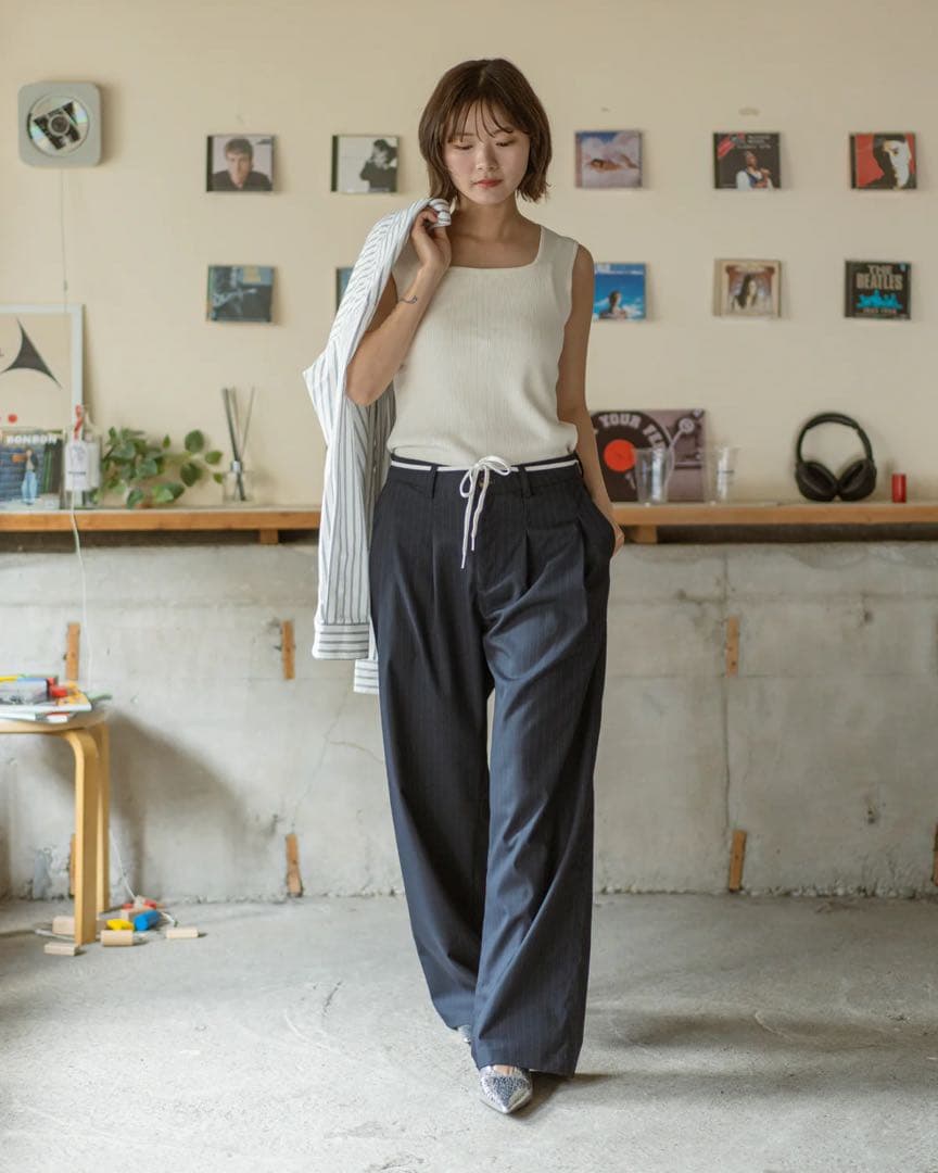 BONBON STOREストライプストレートスラックス