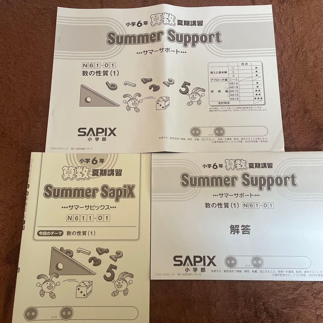 2026年受験組用　SAPIX 6年生 算数 サマーサポート スプリングサポート