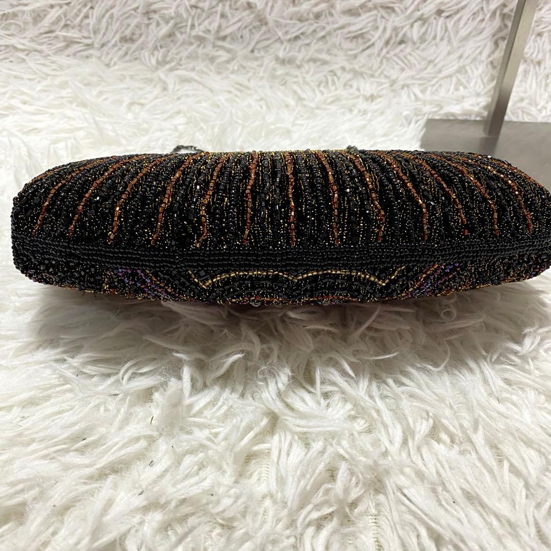 美品✨ ヴィンテージ ビーズバッグ パーティバッグ ポーチ チェーン ブラック