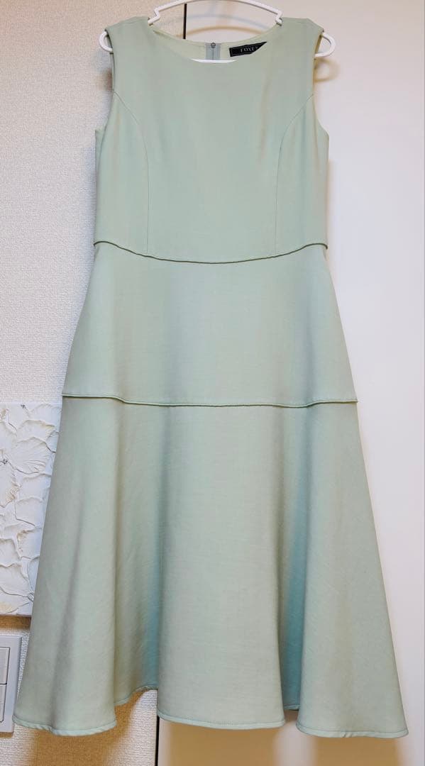 FOXEY フォクシー ティアードワンピース 取り外し可ミンク襟付ミントグリーン