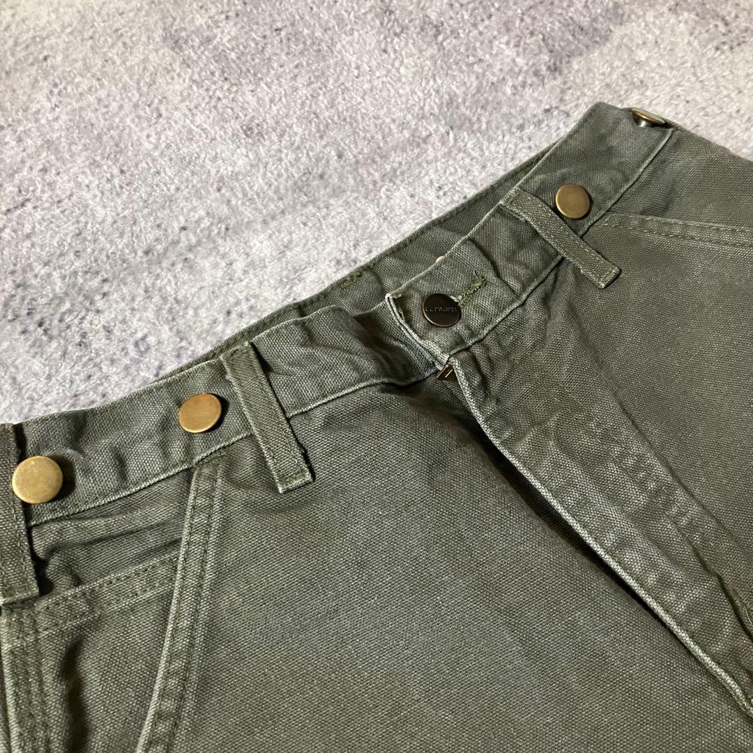 00sCarharttB111カーハート裏地フランネルモスグリーンダックパンツ