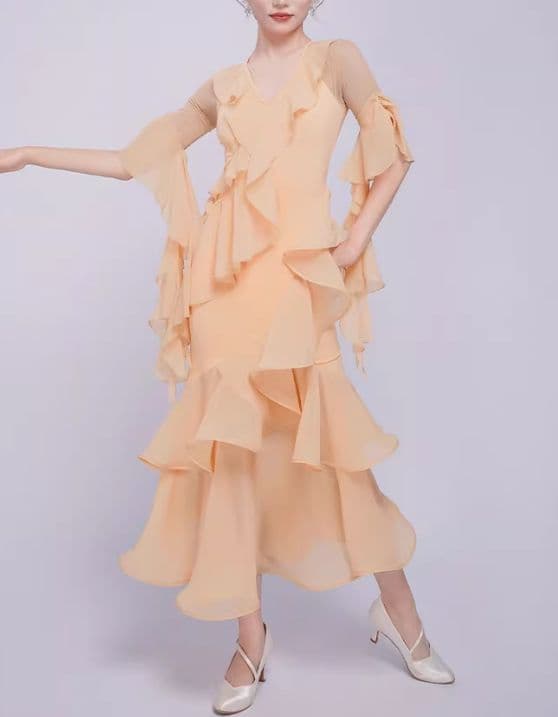 社交ダンスドレス　モダンドレス フリル パーティー オーダーメイド 3色