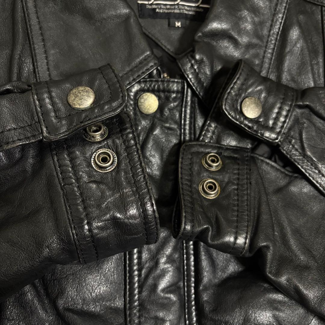 90s JACKERS 本革レザージャケット　短丈　中綿　牛革　ブラック　M