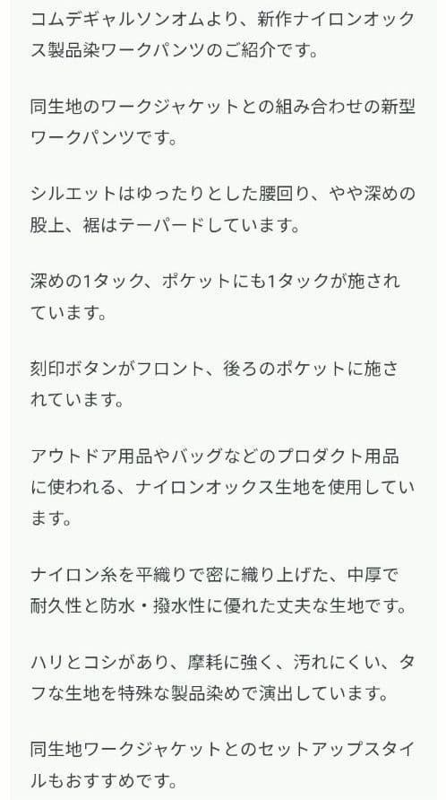 stchalコムデギャルソンオム26SS ナイロンオックス製品染