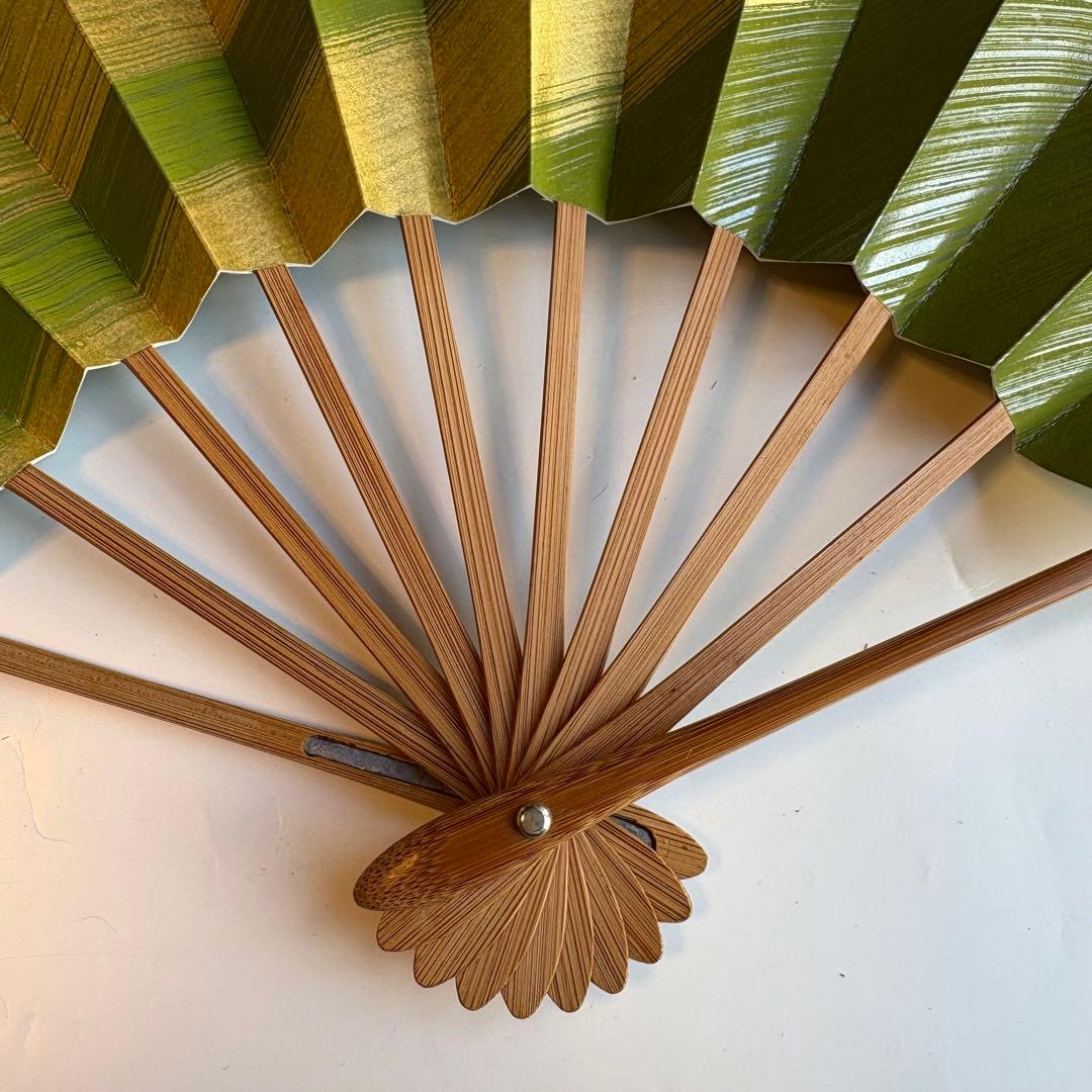 (985)舞扇　約31cm 2本セット　抹茶色　緑　金　煤竹