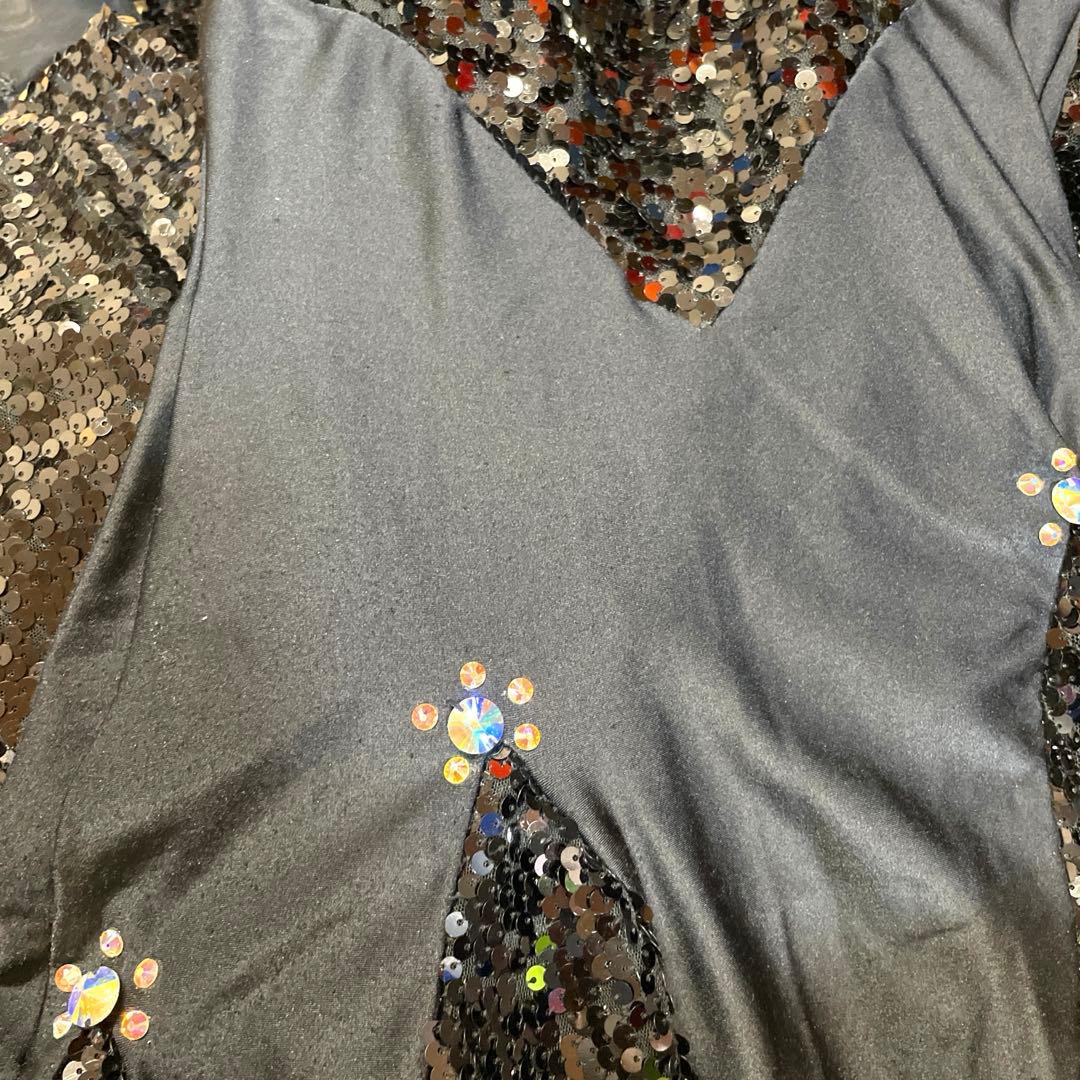 6386★タカダンス★M 黒 豪華スパンコール スタンダードドレス 社交ダンス