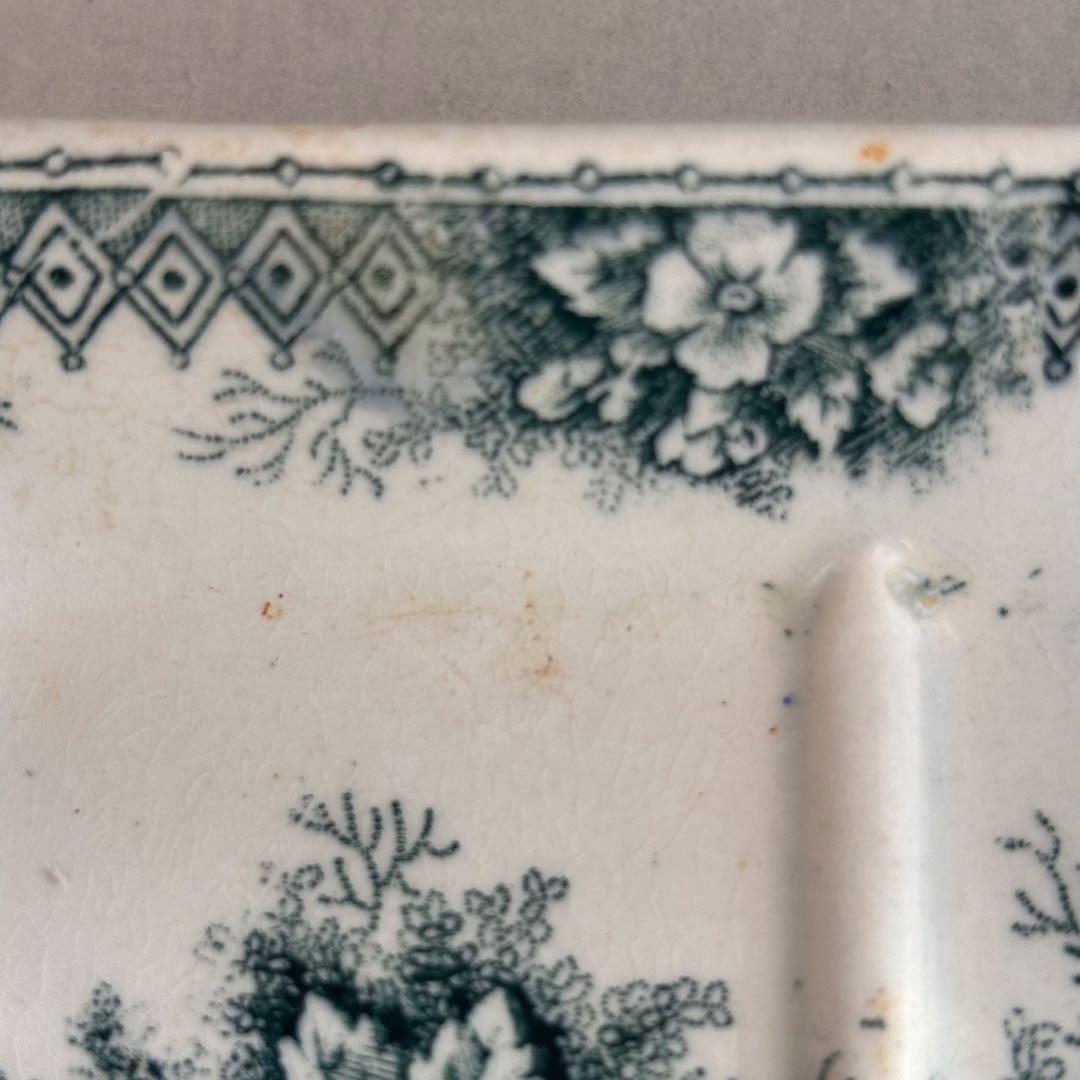 希少フランスアンティーク サンタマン JARDINIERE 藍色の花模様 トレイ