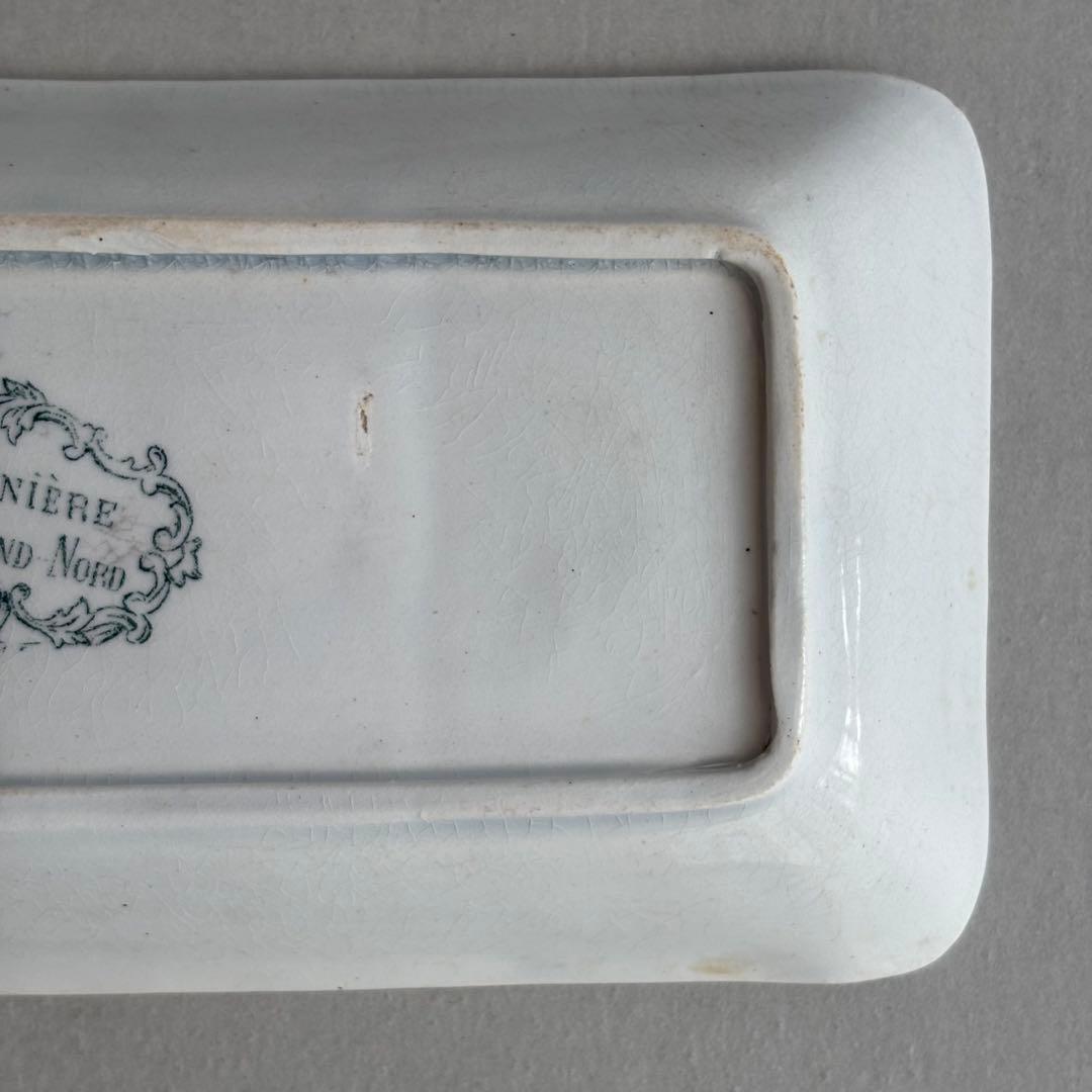 希少フランスアンティーク サンタマン JARDINIERE 藍色の花模様 トレイ