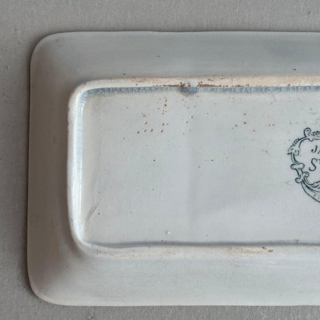 希少フランスアンティーク サンタマン JARDINIERE 藍色の花模様 トレイ