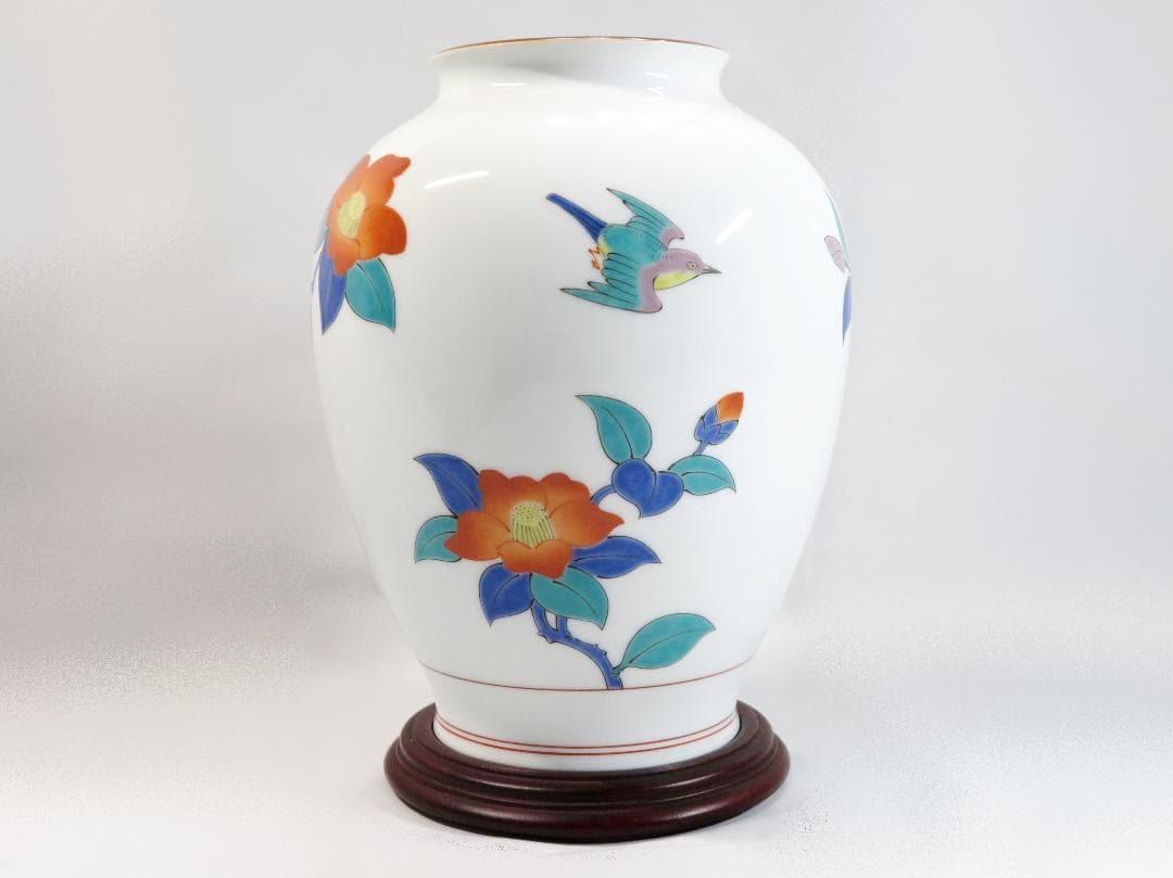 美品 ☆ 十三代酒井田柿右衛門作 花鳥図「春」の壺 昭和 ヴィンテージ