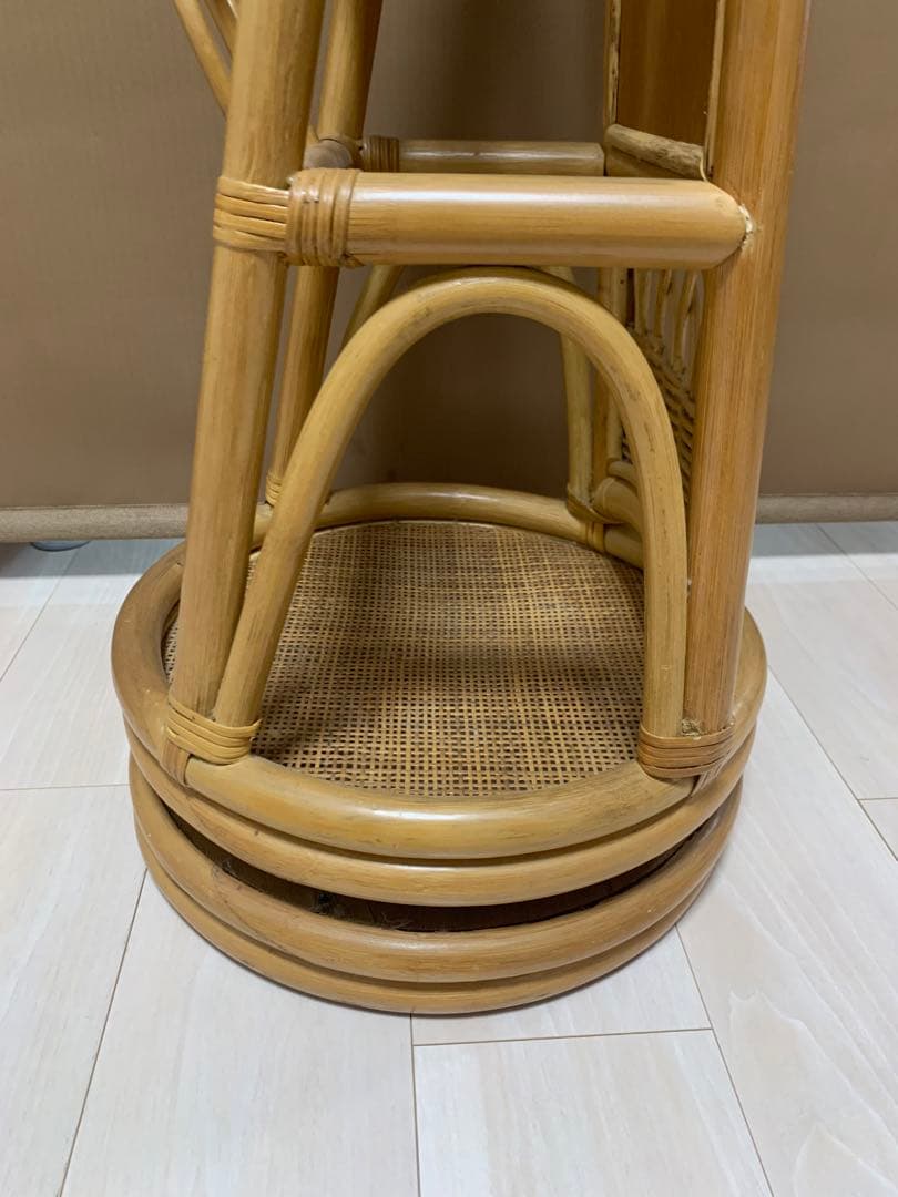 オールドラタン　回転式 スタンドミラー 姿見鏡 全身鏡 回転鏡 シューズラック