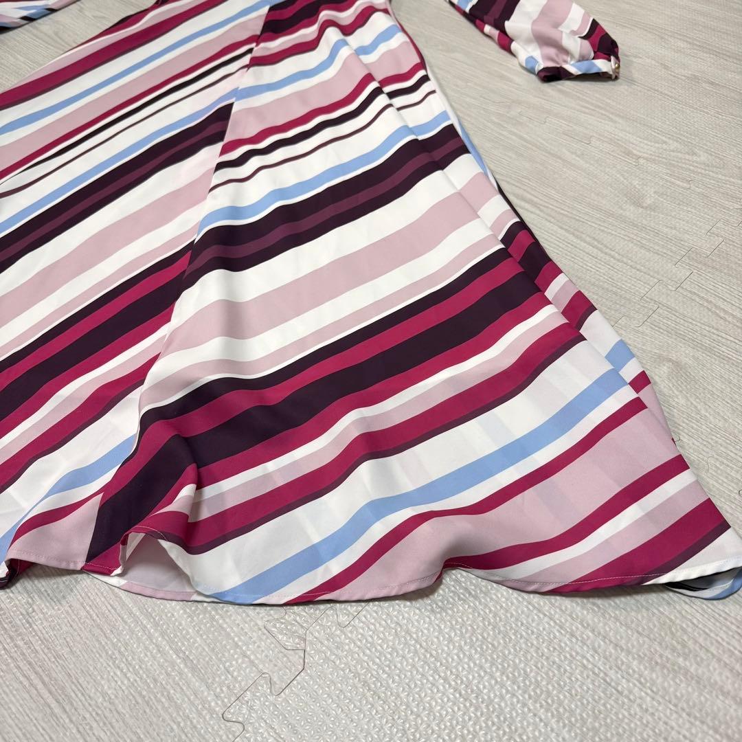 ピンキーアンドダイアン◆バイアスボーダープリントボータイワンピース ピンク 36