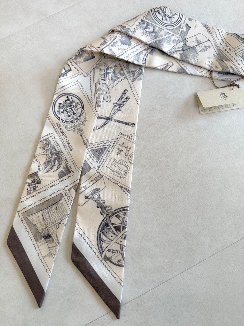 【新品タグ付き】 HERMES ツイリー 《フォーブルの切手愛好家》