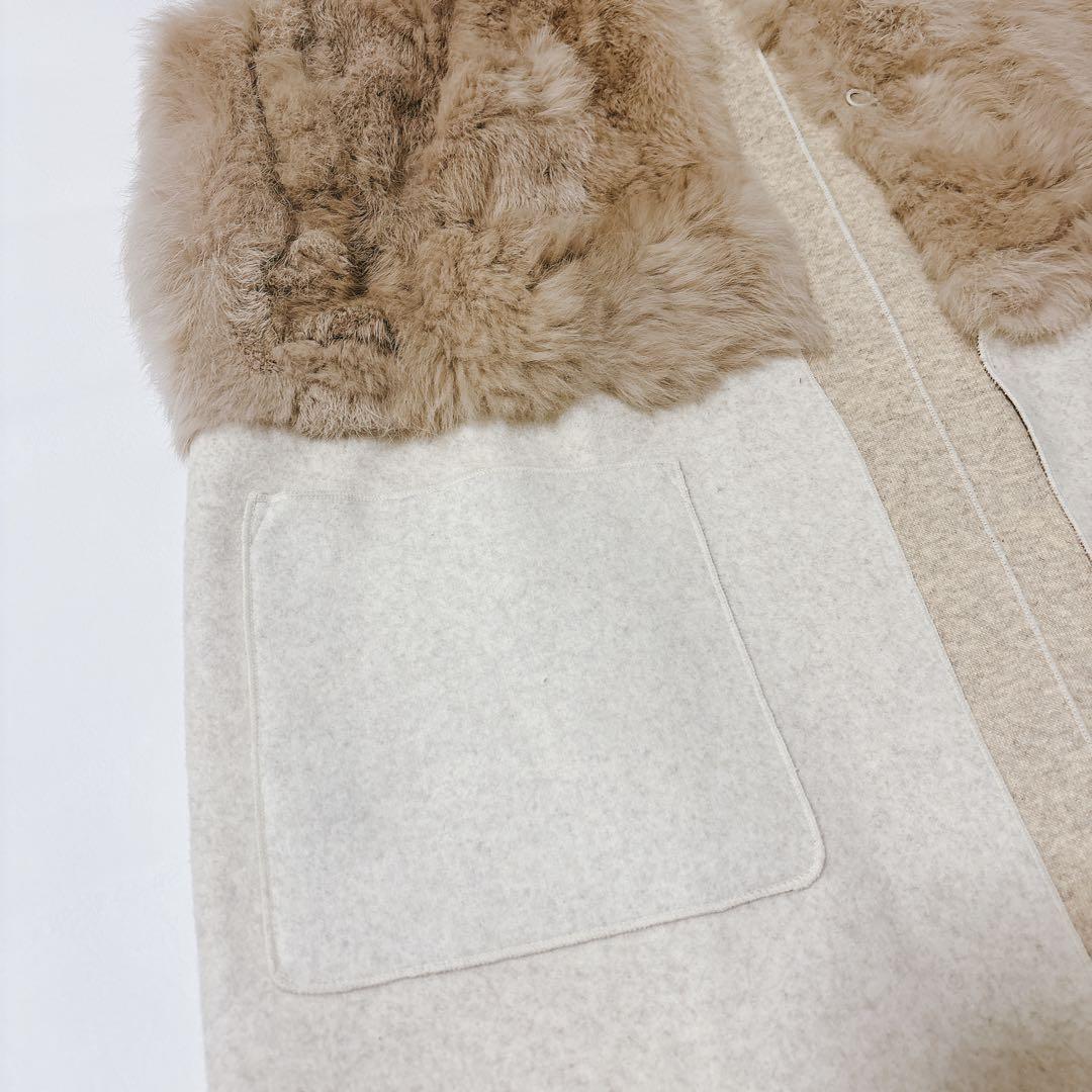 美品　エイミーロウ　ラビットファー　ロングジレ　ベスト　ベージュ