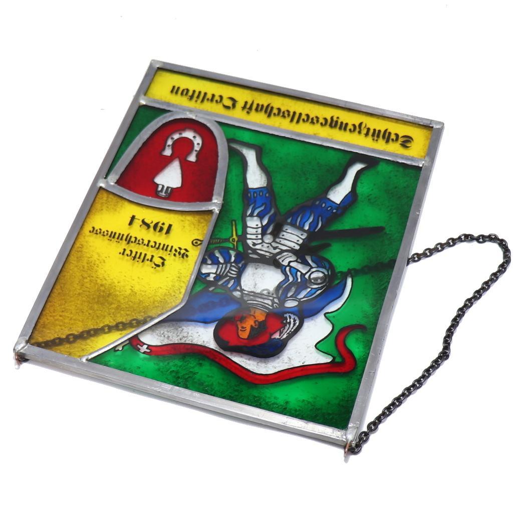 ナイト 騎士 ヴィンテージ ステンドグラス スイス製 ピストルクラブ 1984