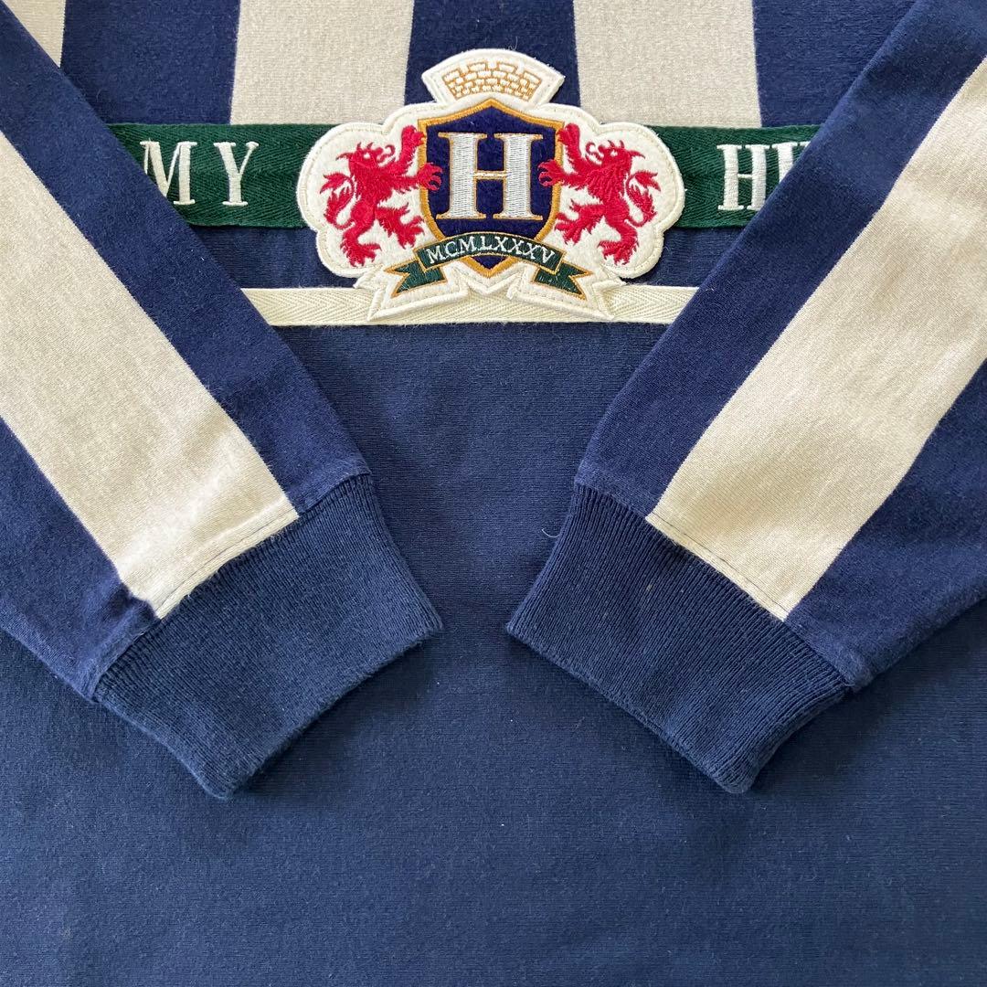 【美品】古着　トミーヒルフィガー　ラガーシャツ　メンズ　ネイビー・ベージュ　L