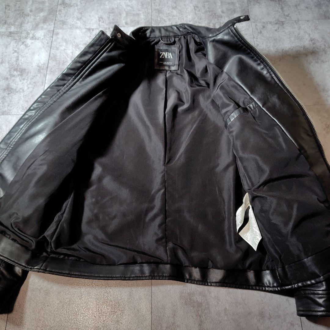 ザラ　フェイクレザー　シングルライダースジャケット　ライダース　黒　【XL】