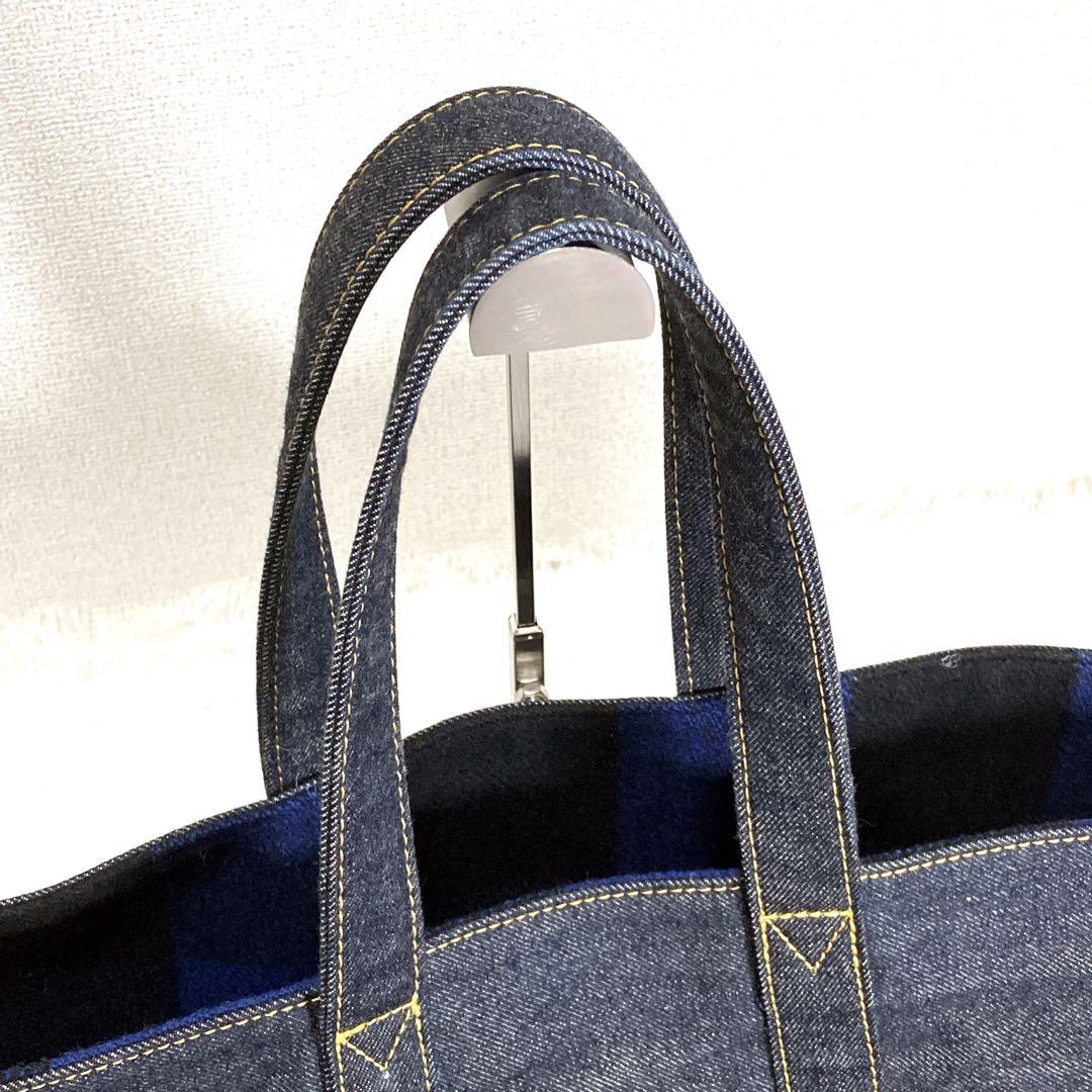 【極美品】クッシュマン リバーシブル デニム チェック トートバッグ ラージ