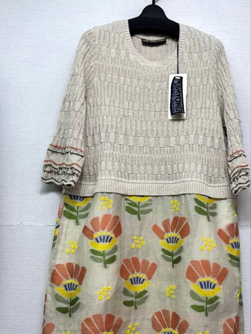 ☆新品☆ M.＆KYOKO フラワーモチーフ柄 切り替えデザインワンピース