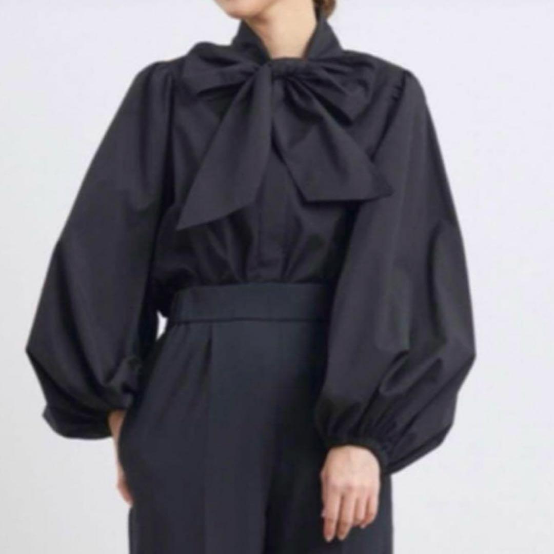 美品　yori ヨリ　リボン　ブラック　バルーンブラウス　バルーンシャツ　38