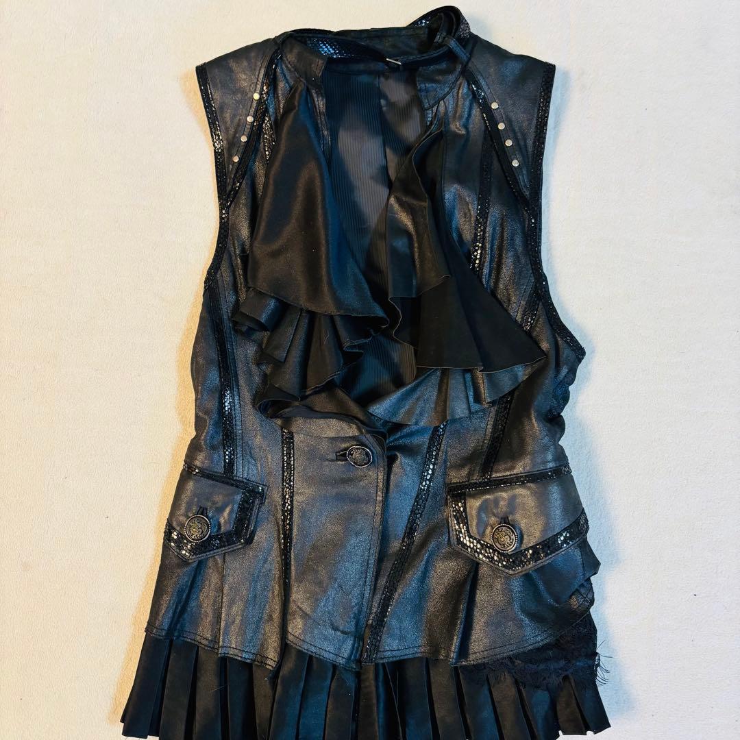 ラムレザー フリルデザイン 黒ベスト S