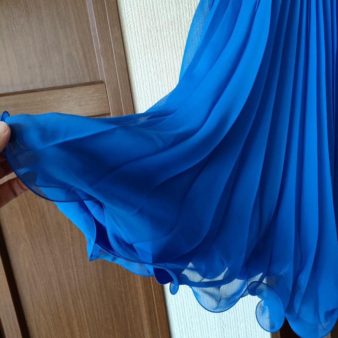 チャコット　青いシフォンプリーツスカート　裏地付き　たっぷりフリル