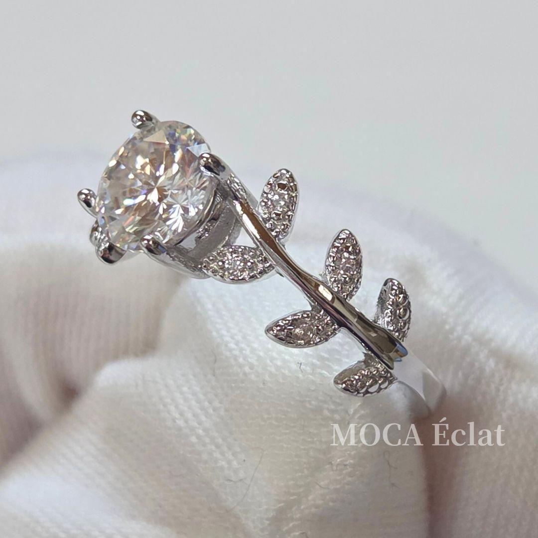 モアサナイト 1ct リーフデザイン リング S925