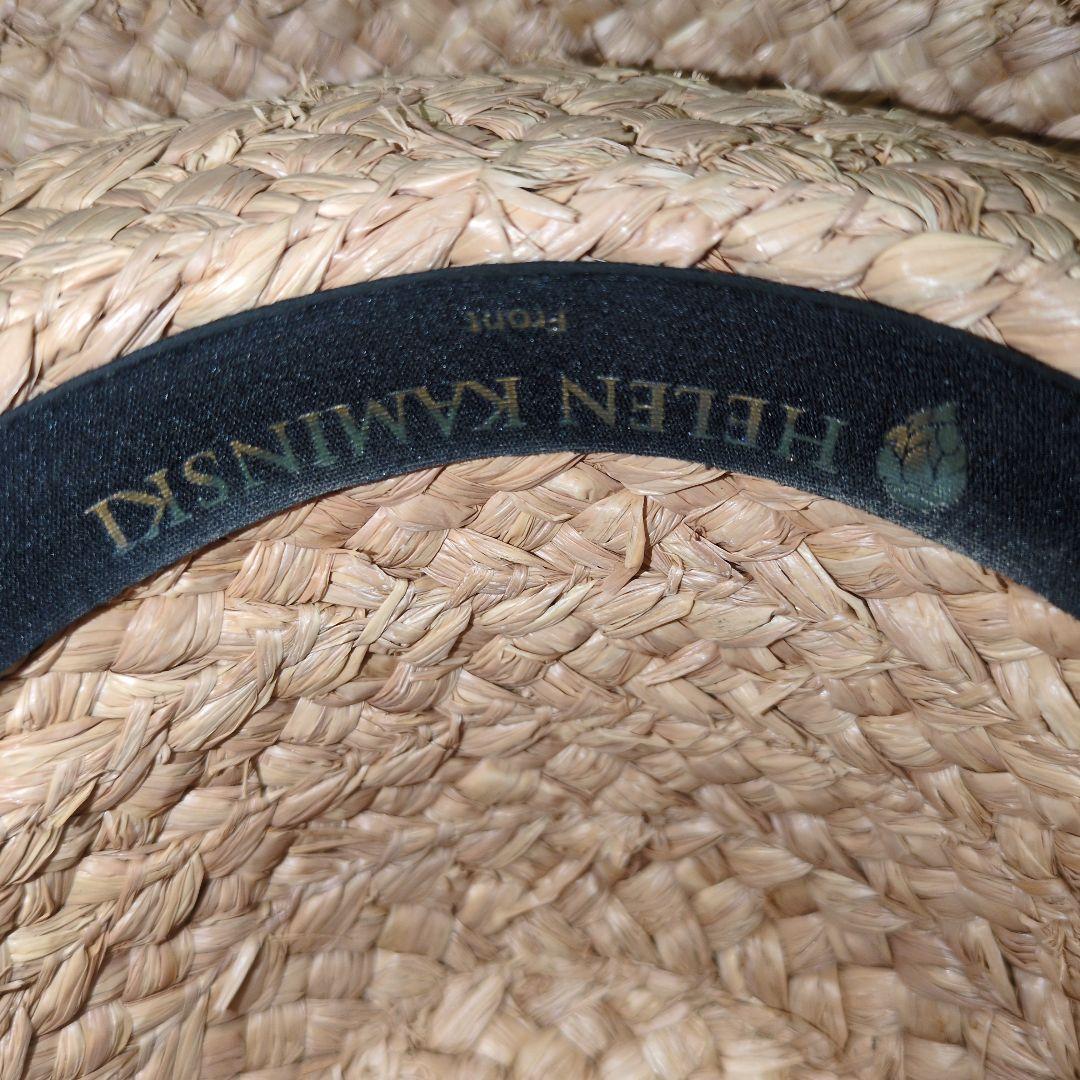 美品 ヘレンカミンスキー 麦わら帽子 カンカン帽 ハット 黒リボン