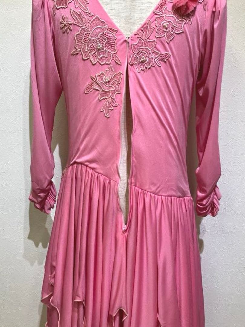 ピンク フラワー装飾 社交ダンスドレス