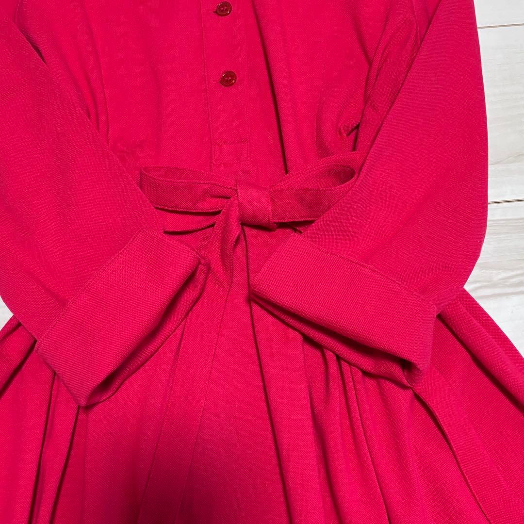 美品　ラコステ　ポロドレス　ポロワンピース　L ポロシャツ　ウエストリボン　赤