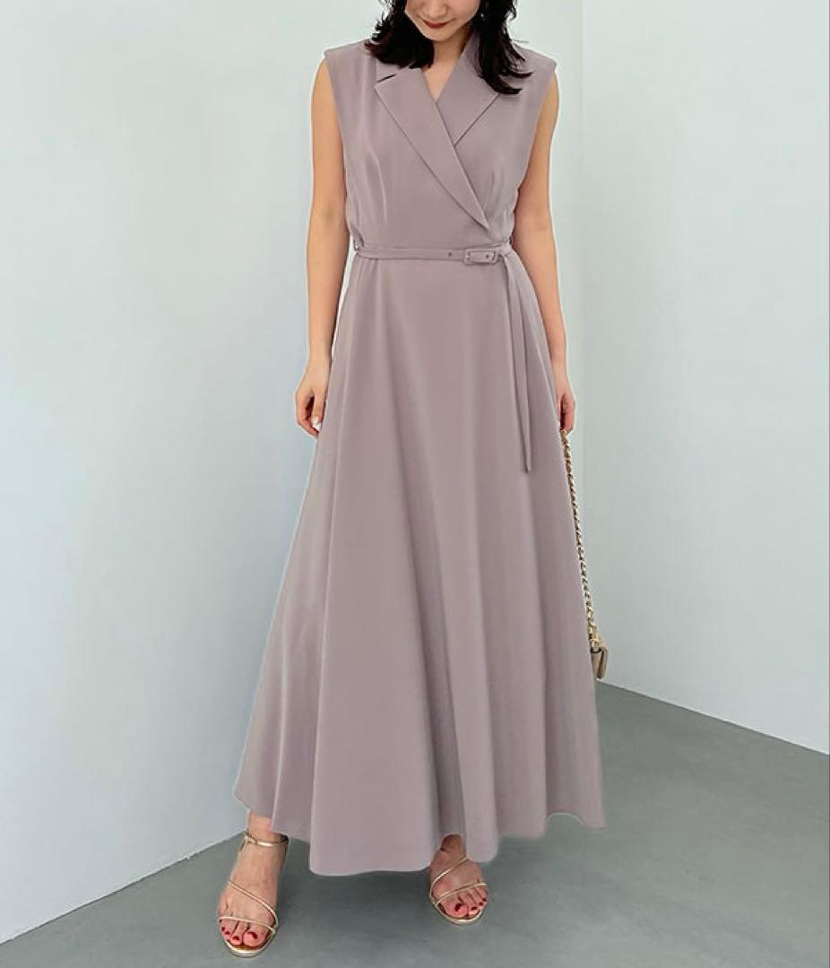 anuans ダブルサテンテーラードフレアワンピース ベージュ Mサイズ