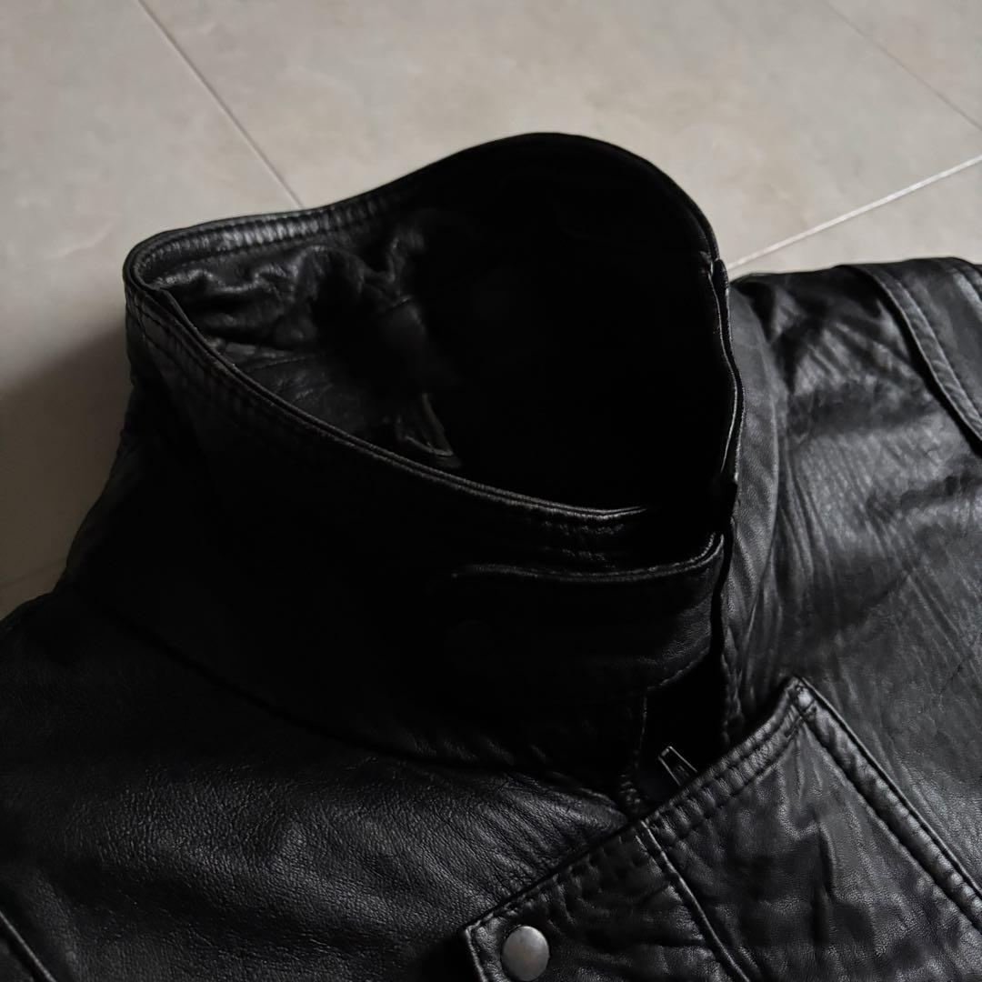 90s vintage 本革 レザーブルゾン 黒 L チンストラップ ゆったり