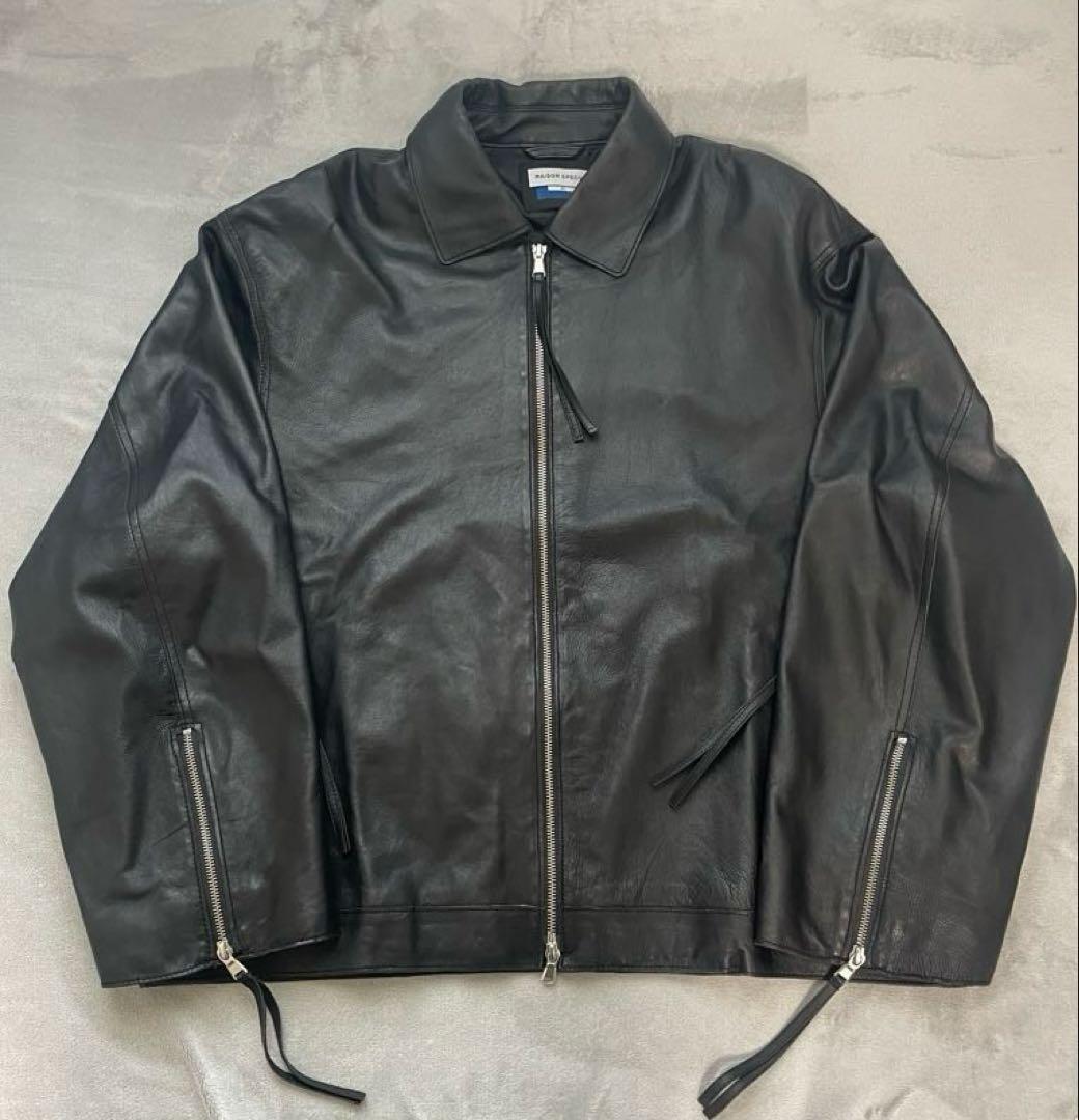 ラムレザープライムオーバー襟付きシングルライダースジャケット　01