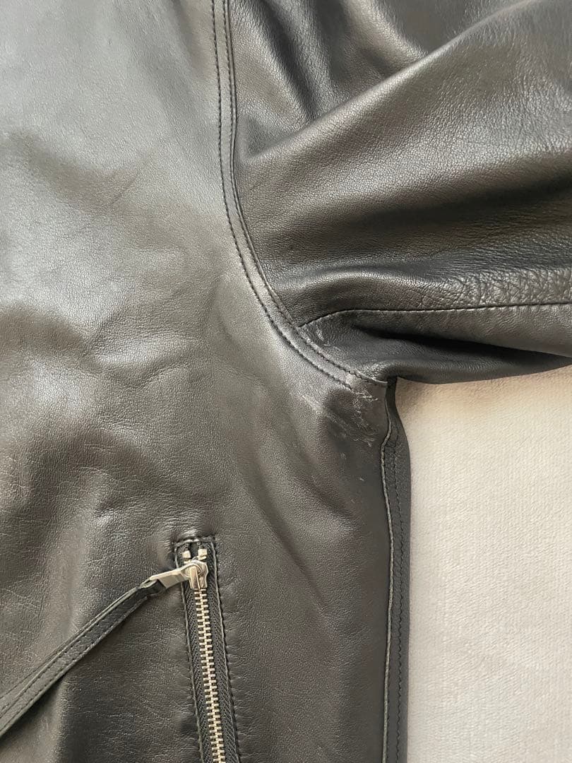 ラムレザープライムオーバー襟付きシングルライダースジャケット　01