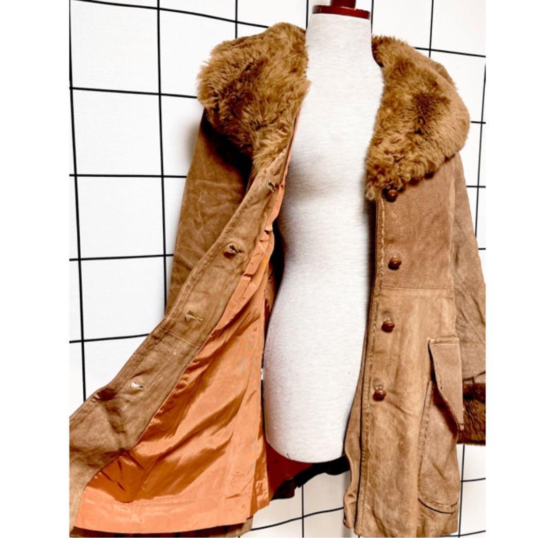 vintageヴィンテージコートファースエードビッグカラーレトロUSA海外古着