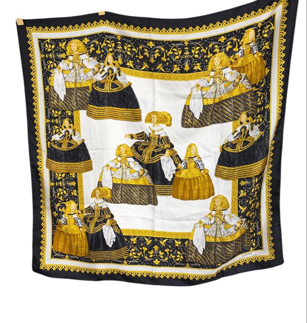 ロエベ　シルク　レディース　スカーフ　ゴールド×ブラック　婦人　LOEWE