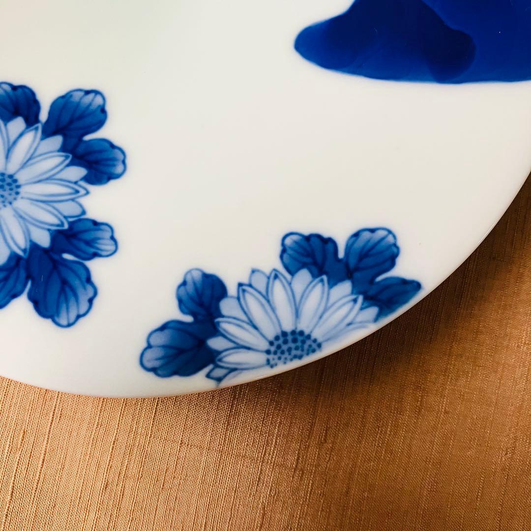 深川製磁　染付　菊模様6寸皿　有田焼　手書き　ハンドペイント