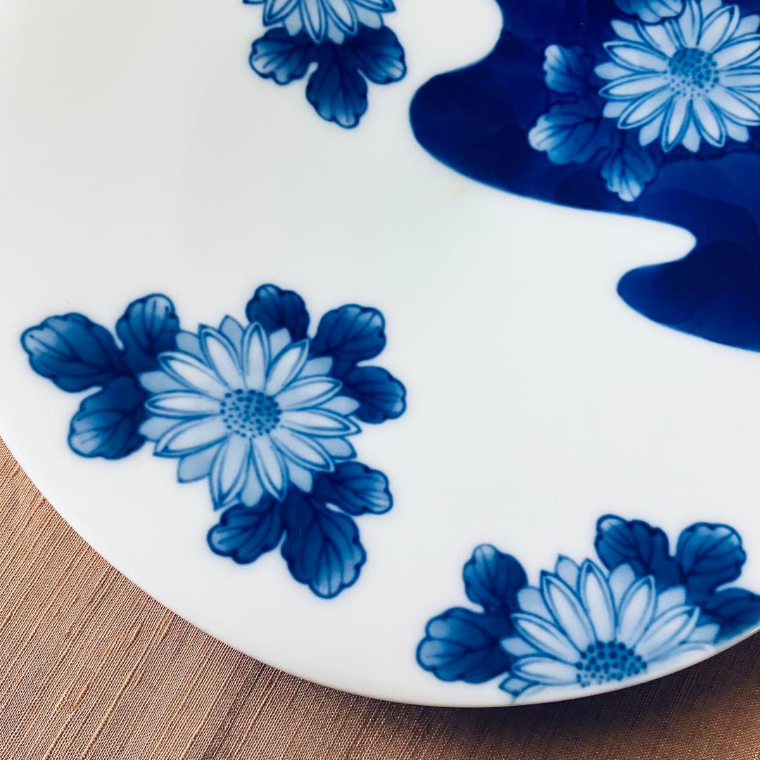 深川製磁　染付　菊模様6寸皿　有田焼　手書き　ハンドペイント