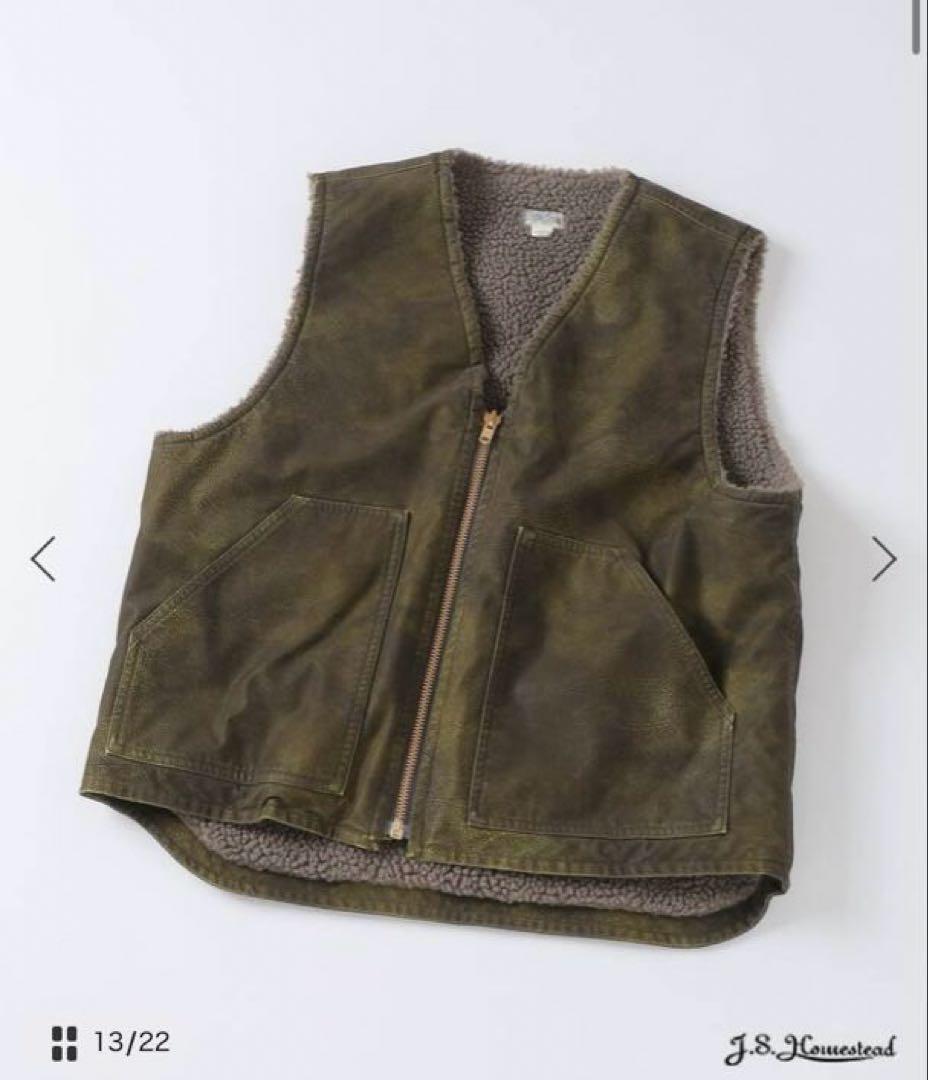 J.S.stead / フロック レザー ジップ ベスト　リバーシブル