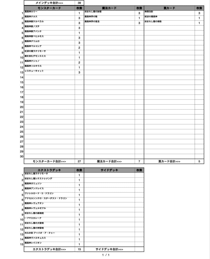 ぷりん様 オーダーメイド 遊戯王 デッキ作成