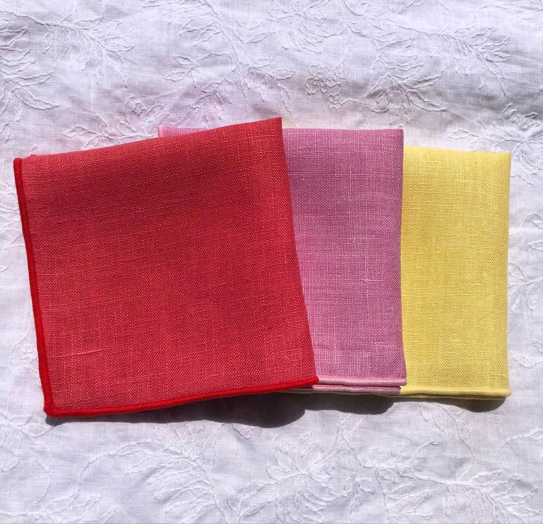 3枚セット　40cm 薄地　ヘンプハンカチ　ヘンプ100% 抗菌　防臭　チーフ