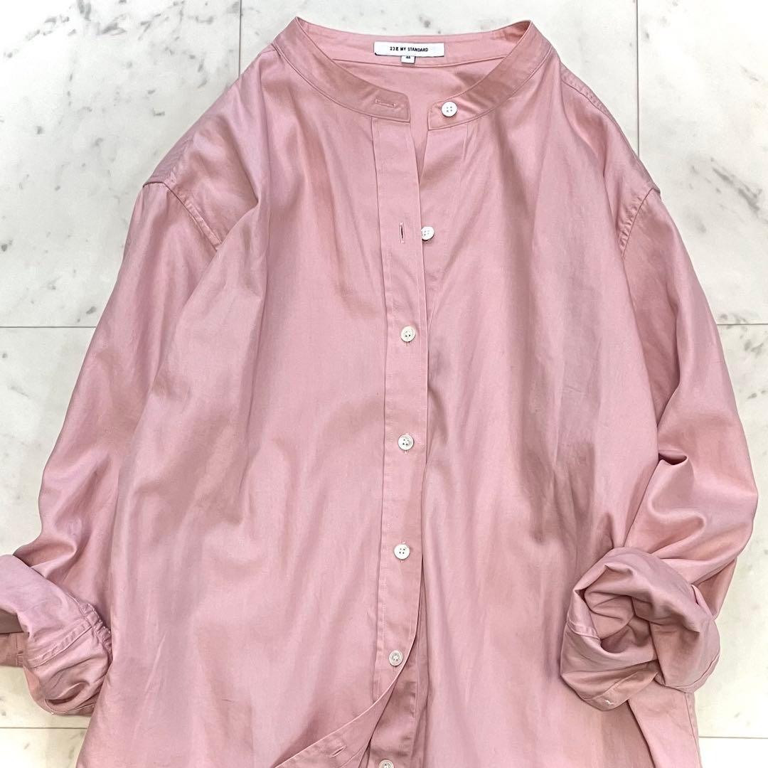 美品 23区 CANCLINI バンドカラー コットンシャツ ピンク 46