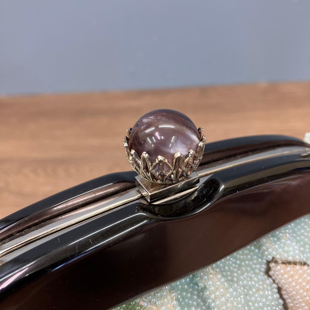 3F ヴィンテージ 総ビーズ ハンドバッグ 花柄 希少 パステルブルー バッグ