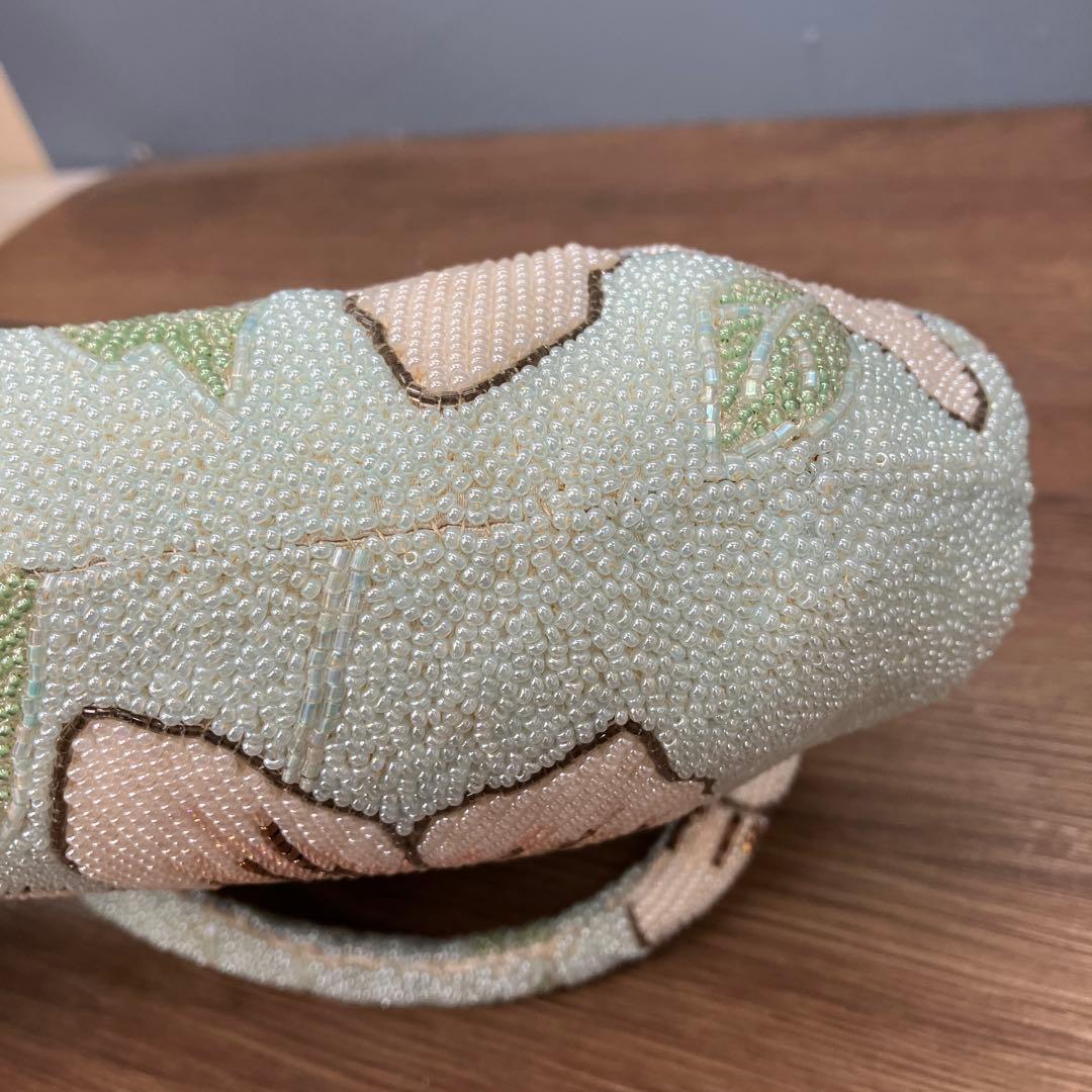 3F ヴィンテージ 総ビーズ ハンドバッグ 花柄 希少 パステルブルー バッグ