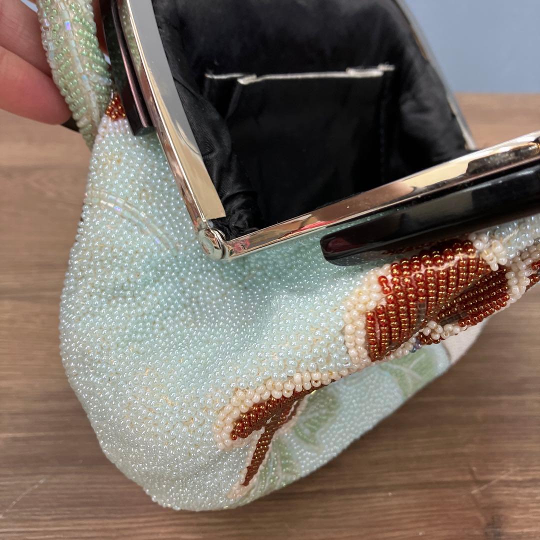 3F ヴィンテージ 総ビーズ ハンドバッグ 花柄 希少 パステルブルー バッグ