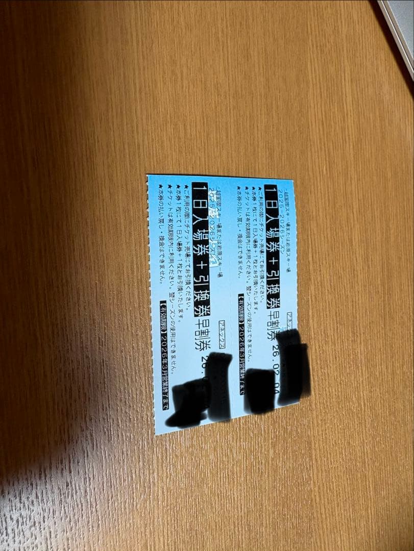 25-26シーズン　上越国際&岩原スキー場　一日券引換券2枚