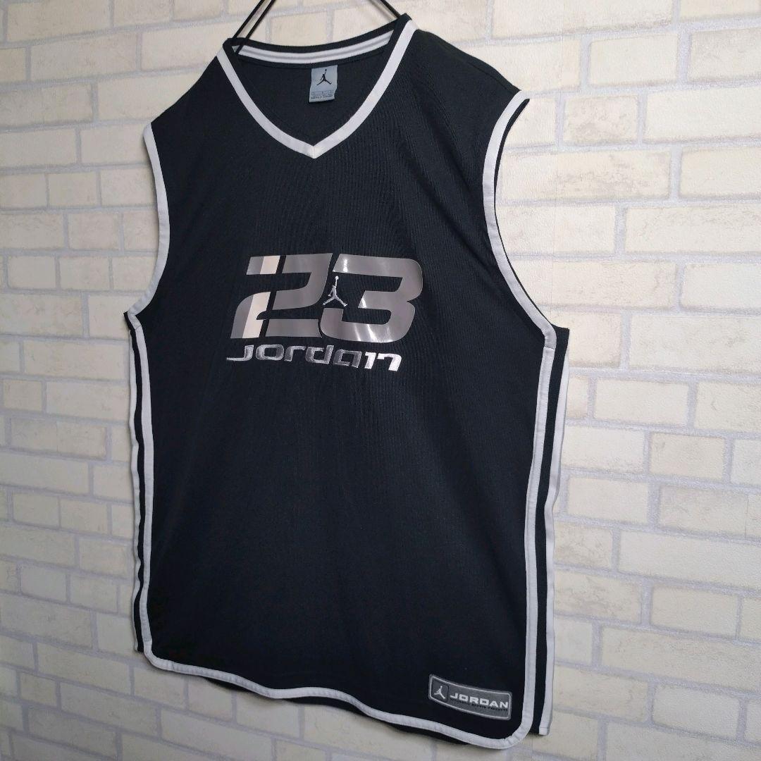 ジョーダン★希少 ジャンプマン 刺繍ロゴ ラバープリント バスケシャツ 黒 L