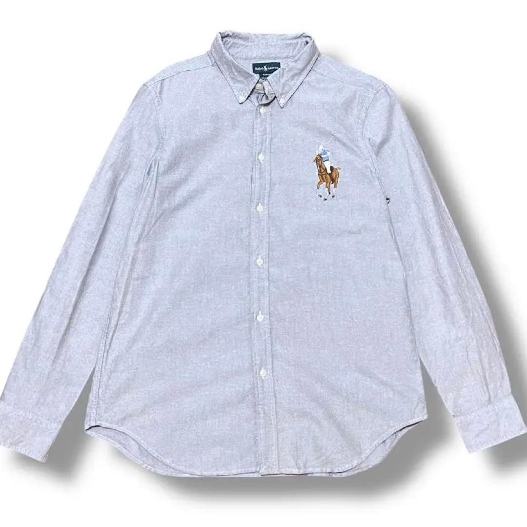 美品 ラルフローレン 長袖シャツ ビッグポニー 刺繍 鹿子 オックスフォード